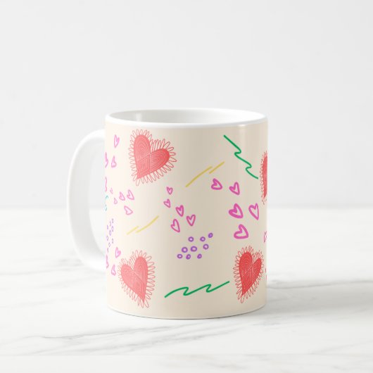Farbenfrohe Herzmuster Kaffeetasse (Vorderseite Links)
