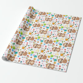 Farbenfrohe Herzstars Sloth Pattern Baby Birthday Geschenkpapier
