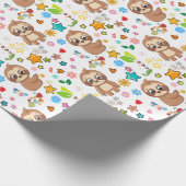 Farbenfrohe Herzstars Sloth Pattern Baby Birthday Geschenkpapier (Ecke)