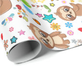 Farbenfrohe Herzstars Sloth Pattern Baby Birthday Geschenkpapier (Rolleneckpunkt)