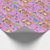 Farbenfrohe Herzstars Sloth Pattern Baby Birthday Geschenkpapier (Ecke)