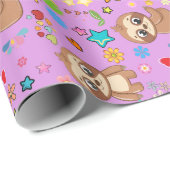 Farbenfrohe Herzstars Sloth Pattern Baby Birthday Geschenkpapier (Rolleneckpunkt)