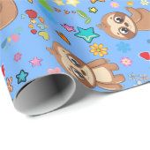 Farbenfrohe Herzstars Sloth Pattern Baby Birthday Geschenkpapier (Rolleneckpunkt)
