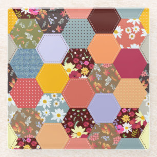Farbenfrohe Hexagon-Blume, die Design verlassen Glasuntersetzer