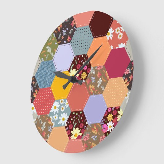 Farbenfrohe Hexagon-Blume, die Design verlassen Große Wanduhr (Winkel)
