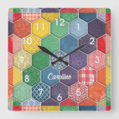 Farbenfrohe Hexagon Quilt Patch Wall Uhr (Vorderseite)
