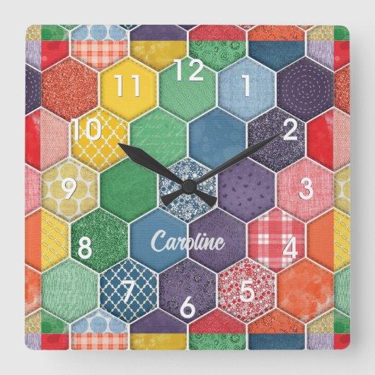 Farbenfrohe Hexagon Quilt Patch Wall Uhr (Vorderseite)