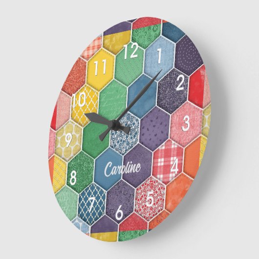 Farbenfrohe Hexagon Quilt Patch Wall Uhr (Winkel)