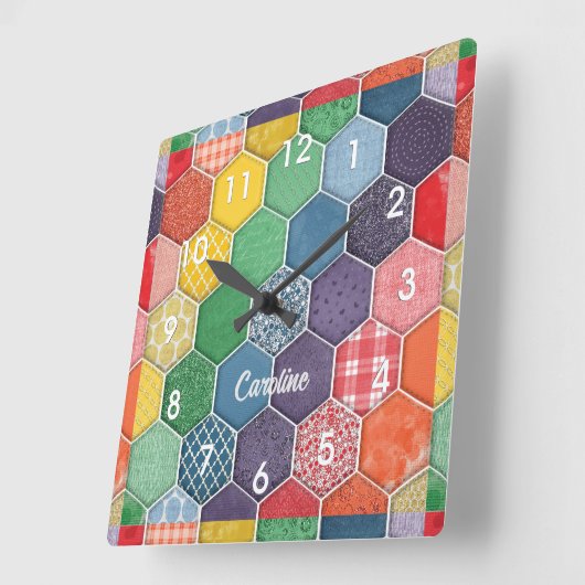 Farbenfrohe Hexagon Quilt Patch Wall Uhr (Winkel)
