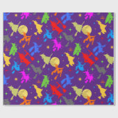 Farbenfrohe Hexen im Flug. Halloween Pattern Geschenkpapier (Flach)