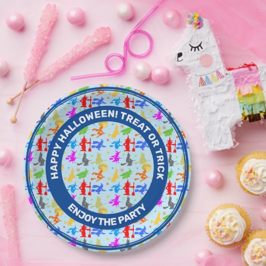 Farbenfrohe Hexen im Flug. Halloween Pattern Pappteller (Party)