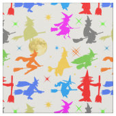 Farbenfrohe Hexen im Flug. Halloween Pattern Stoff (Nahaufnahme)