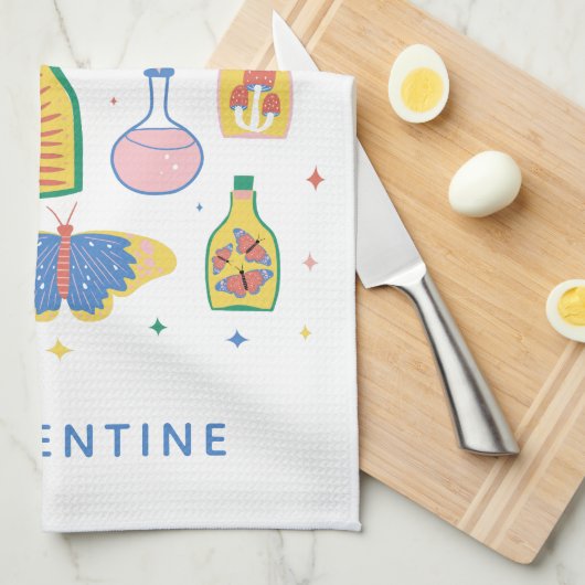 Farbenfrohe Hexenzaubertränke Personalisierter Nam Geschirrtuch (Viertel Falte)