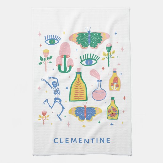 Farbenfrohe Hexenzaubertränke Personalisierter Nam Geschirrtuch (Vertikal)