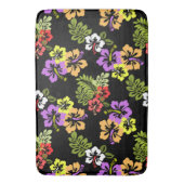 Farbenfrohe Hibiskus Blume Muster in Schwarz Badematte (Vorderseite Vertikal)