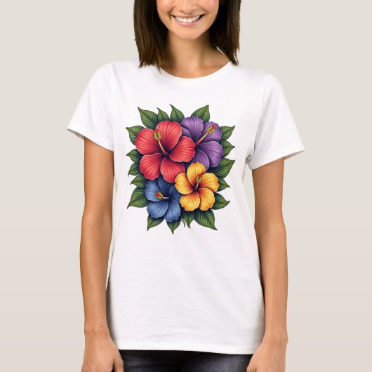 Farbenfrohe Hibiskus Blume T - Shirt (Vorderseite)