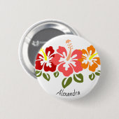 Farbenfrohe Hibiskus Trio Personalisiert Button (Vorne & Hinten)