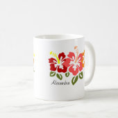Farbenfrohe Hibiskus Trio Personalisiert Kaffeetasse (VorderseiteRechts)