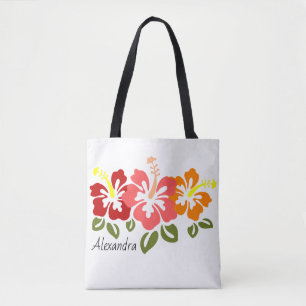 Farbenfrohe Hibiskus Trio Personalisiert Tasche