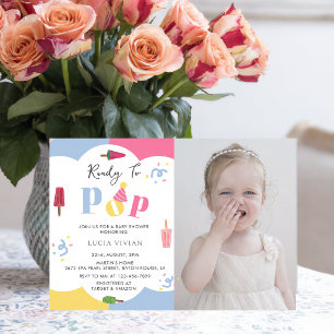 Farbenfrohe Hintergrund-Lutscher-Foto-Baby-Party Einladung