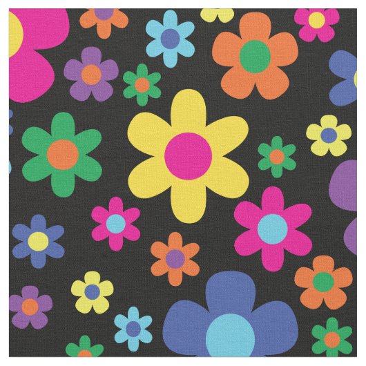 Farbenfrohe Hippie 70er Blume Stoff (Nahaufnahme)