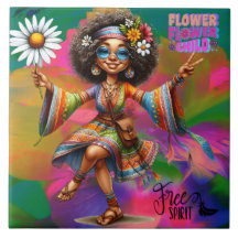Farbenfrohe Hippie-Blume Keramik Tile