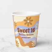 Farbenfrohe Hippie Blume Retro Groovy Sweet 16 Pappbecher (Rückseite)