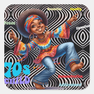 Farbenfrohe Hippie Chic 70er Kinderaufkleber Quadratischer Aufkleber