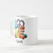 Farbenfrohe Hippie Floral LIEBE PEACE Individuelle Kaffeetasse (Vorderseite Links)