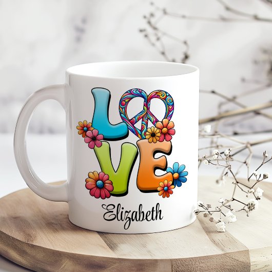 Farbenfrohe Hippie Floral LIEBE PEACE Individuelle Kaffeetasse