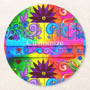 Farbenfrohe Hippie Groovy Thunder_Cove Runder Pappuntersetzer