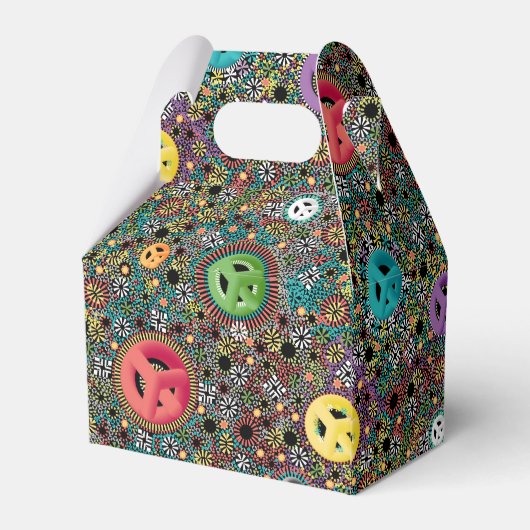 Farbenfrohe Hippie Peace und Liebe 60er Geschenkschachtel (Rückseite)