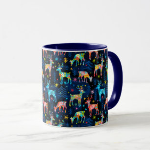 Farbenfrohe HirschChrismas Bäume Snowflakes Tasse