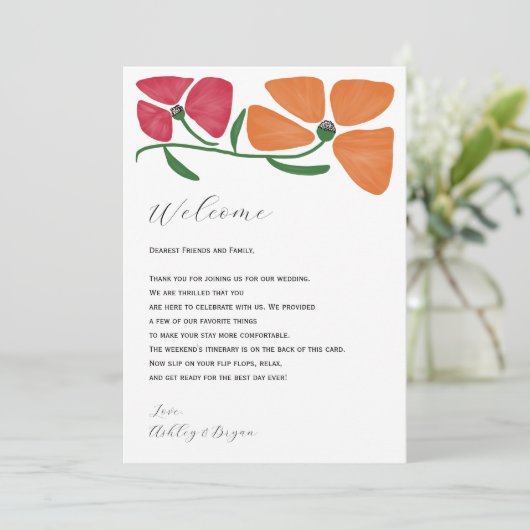 Farbenfrohe Hochzeit Begrüßungsbrief und Abendprog Programm (Stehend Vorderseite)