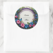 Farbenfrohe Hochzeit Blumenkranz mit Schmetterling Runder Aufkleber (Tasche)