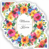 Farbenfrohe Hochzeit Blumenreath Aufkleber (Vorderseite)