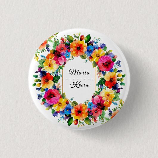Farbenfrohe Hochzeit Blumenreath Button (Vorderseite)