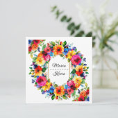 Farbenfrohe Hochzeit Blumenreath Einladung (Stehend Vorderseite)