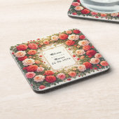 Farbenfrohe Hochzeit Blumenreath Getränkeuntersetzer (Linke Seite)