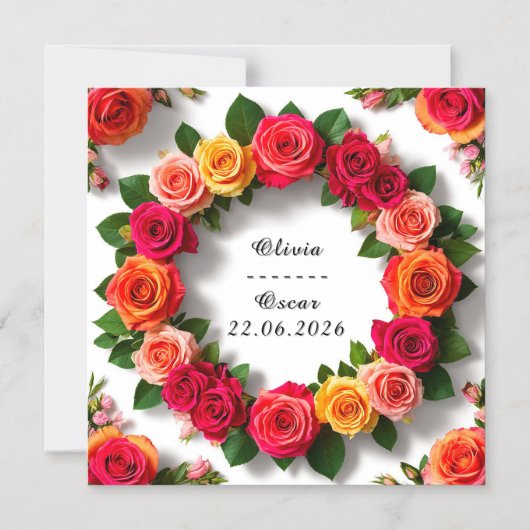 Farbenfrohe Hochzeit Blumenreath Magneteinladung (Vorderseite)