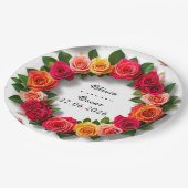 Farbenfrohe Hochzeit Blumenreath Pappteller (Schrägansicht)