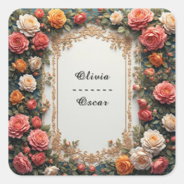 Farbenfrohe Hochzeit Blumenreath Quadratischer Aufkleber