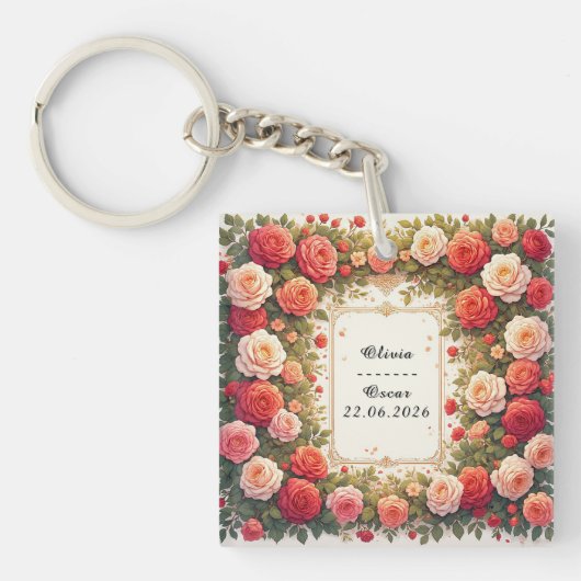 Farbenfrohe Hochzeit Blumenreath Schlüsselanhänger (Vorderseite)