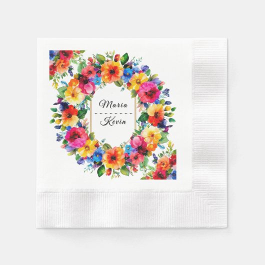 Farbenfrohe Hochzeit Blumenreath Serviette (Vorderseite)