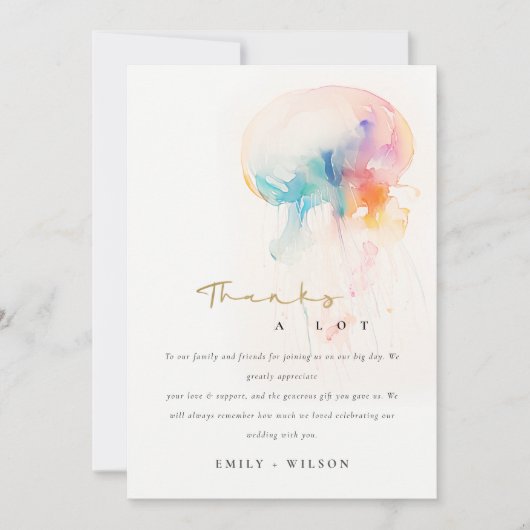 Farbenfrohe Hochzeit der Quallenvögel Dankeskarte (Vorderseite)