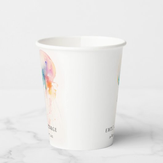 Farbenfrohe Hochzeit der Quallenvögel Pappbecher (Links)