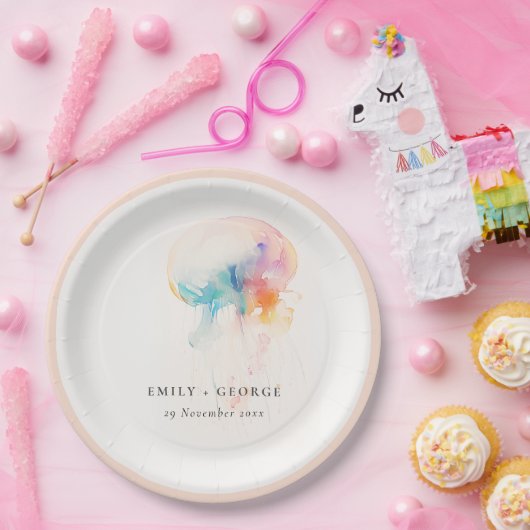 Farbenfrohe Hochzeit der Quallenvögel Pappteller (Party)