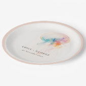 Farbenfrohe Hochzeit der Quallenvögel Pappteller (Schrägansicht)