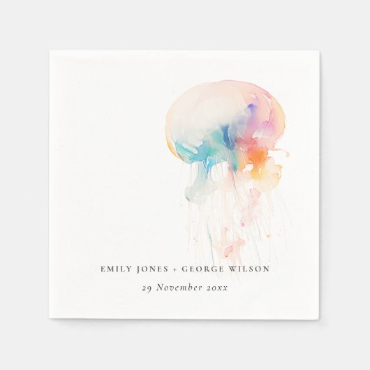 Farbenfrohe Hochzeit der Quallenvögel Serviette (Vorderseite)