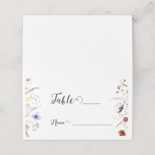 Farbenfrohe Hochzeit der Wildblume Faltende Platzk Platzkarte (Außenseite Aufgefaltet)